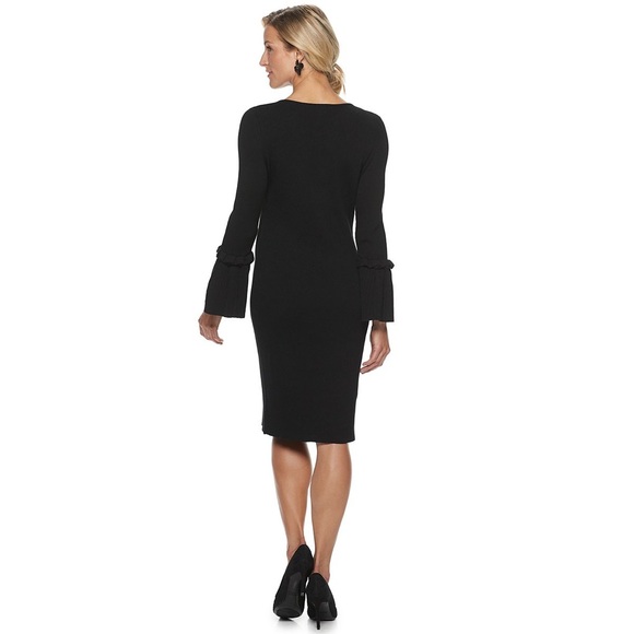 Nina Leonard Bell Sleeve Ribbed Sweater 